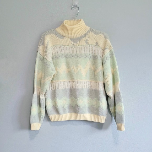 Vintage Bravo Pastel Blue and Cream Knitted Sweater size S - Picture 1 of 4